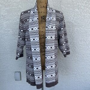 TORRID Size 1X Open Draped Knit Cardigan Cotton Sweater 3/4 Sleeve Brown & Ivory